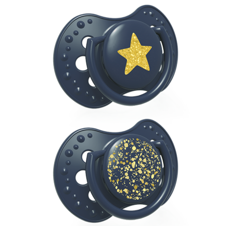 Chupete dinámico de silicona LOVI 0-3m Stardust azul (2ud)